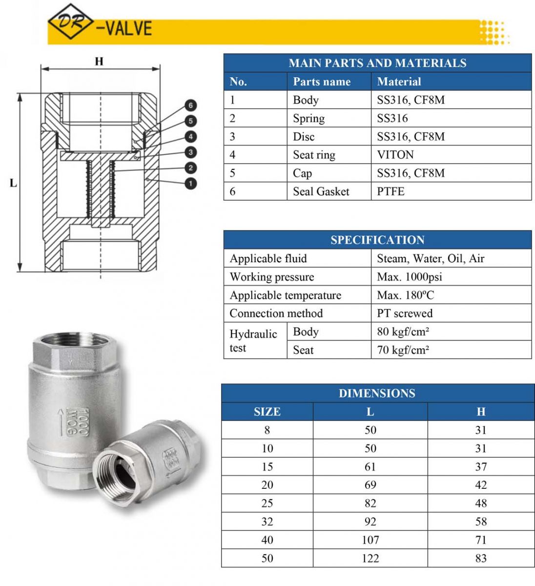 VAN 1 CHIỀU LÒ XO DR CATALOG, VERTICAL CHECK VALVE STAINLESS STEEL